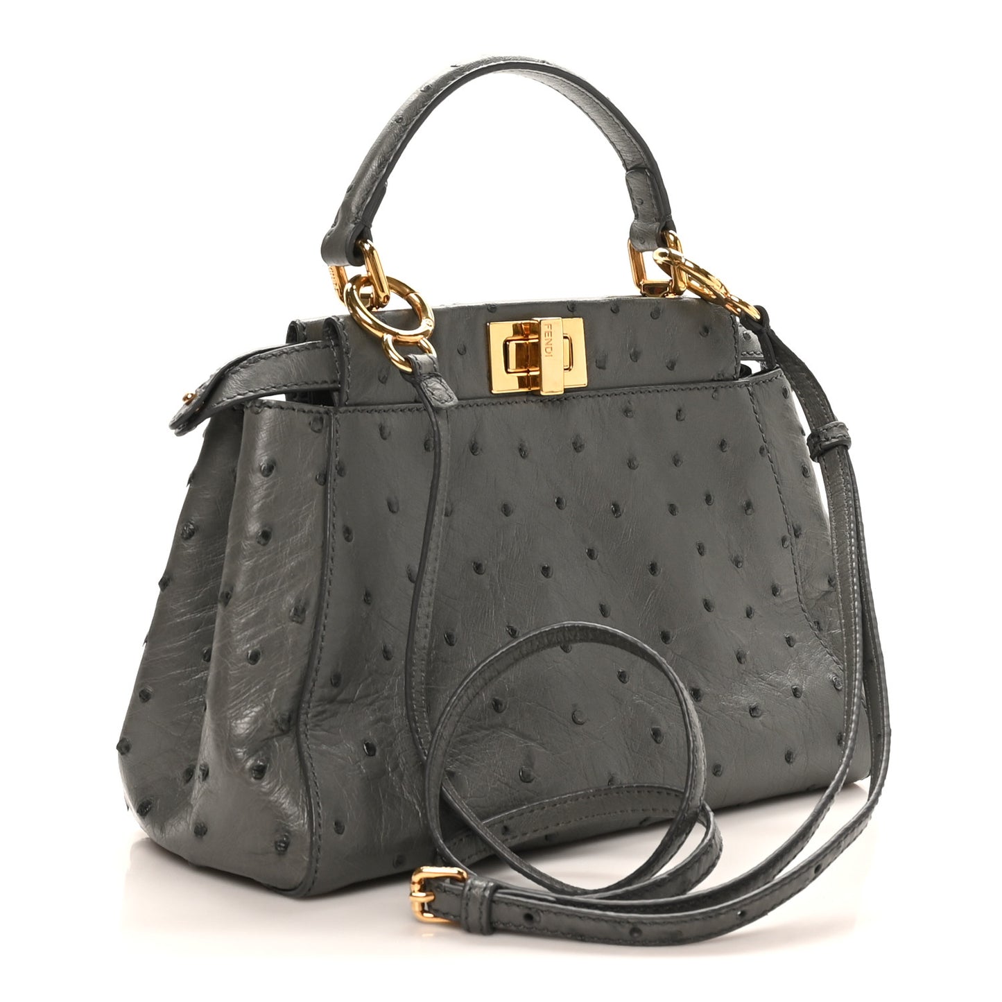 Ostrich Shiny Nappa Mini Peekaboo Iconic Satchel Grey
