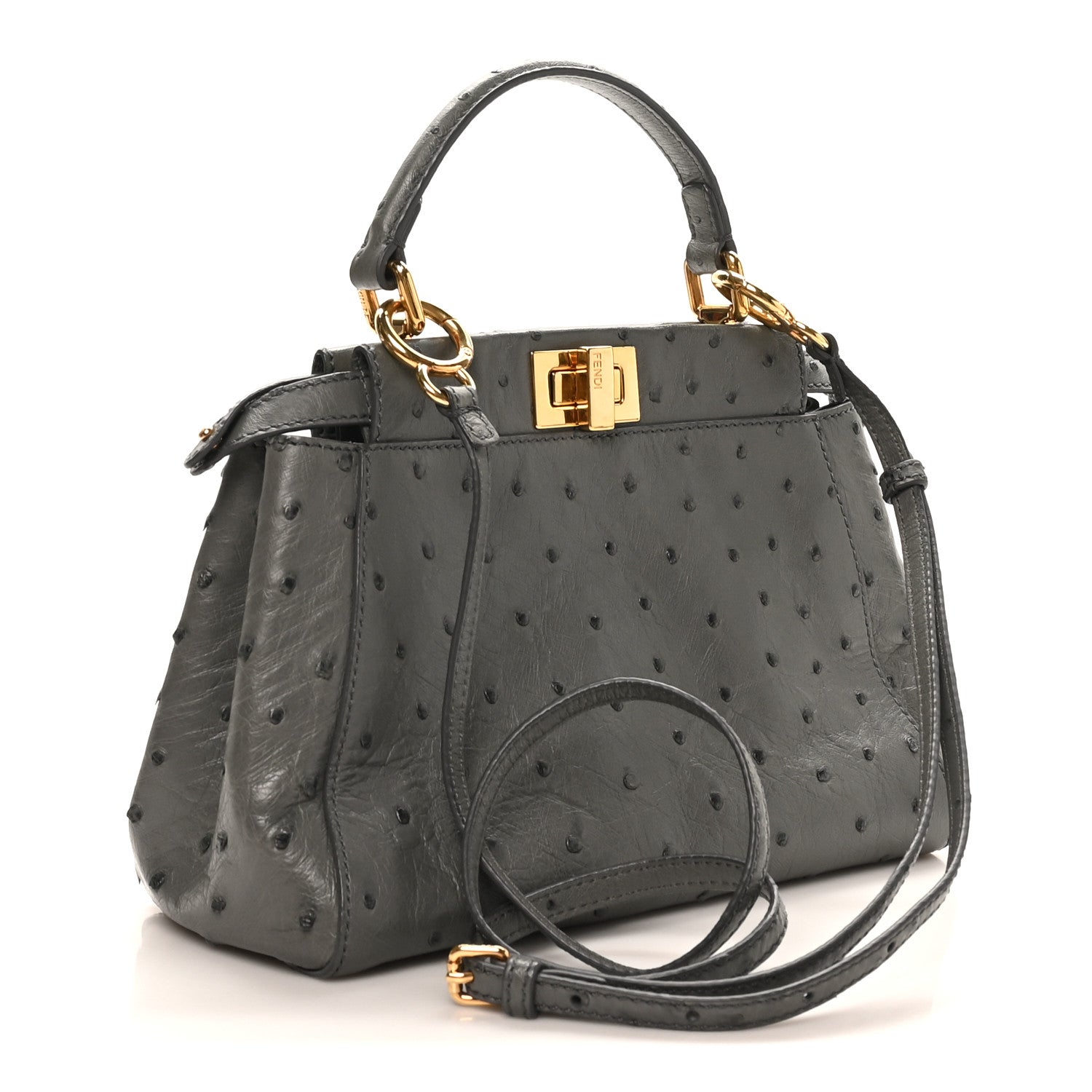 Fendi Ostrich Shiny Nappa Mini Peekaboo Iconic Satchel Grey 3 of 9