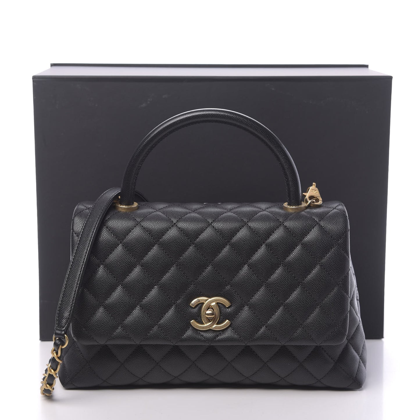 Caviar Quilted Small Coco Handle Flap Black