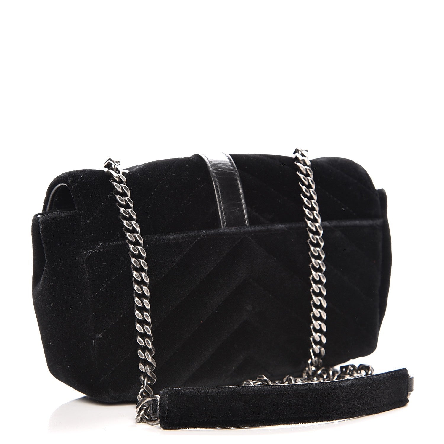 Saint Laurent Velvet Matelasse Chevron Monogram Classic Baby Chain Bag Black 3 of 11