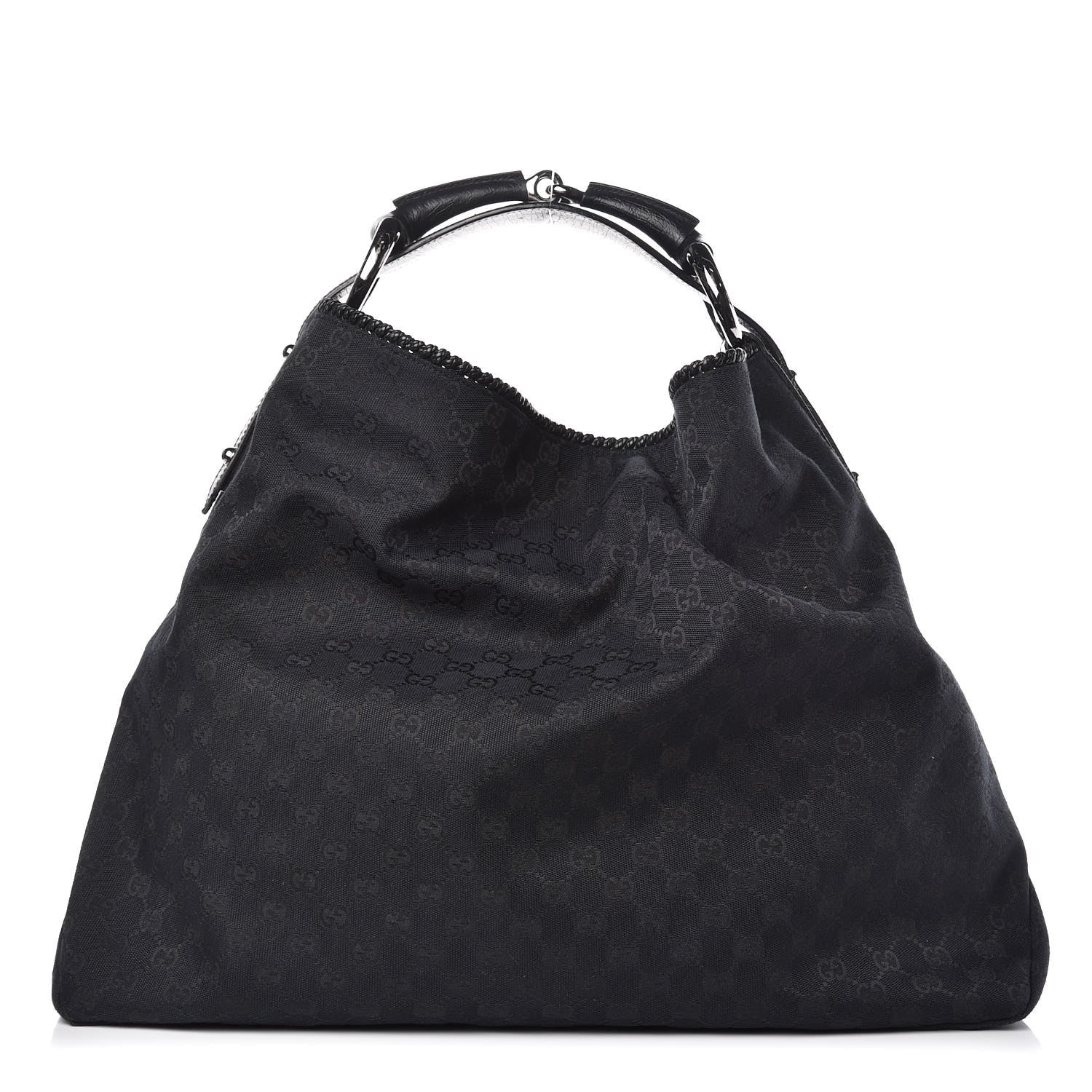 Gucci Monogram Large Horsebit Chain Hobo Black 1 of 9