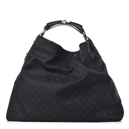 Gucci Monogram Large Horsebit Chain Hobo Black 1 of 9