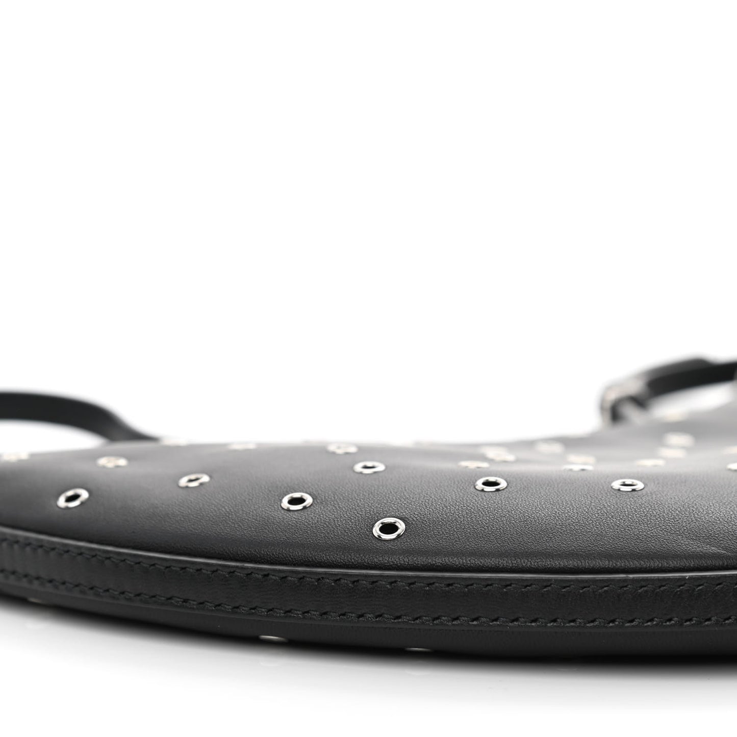 Lambskin Grommet One Piece Demi Lune Bag Black