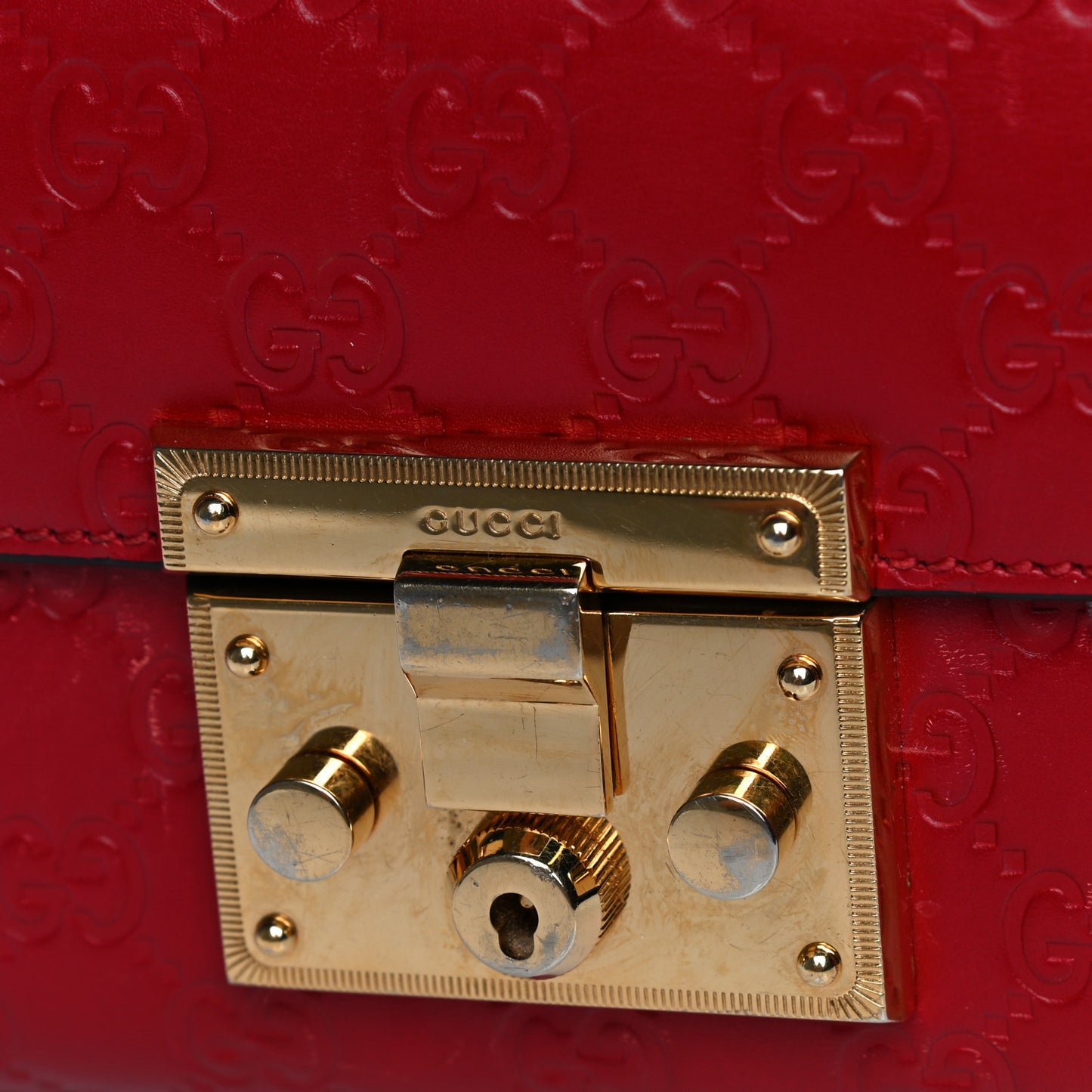 Guccissima Small Padlock Shoulder Bag Hibiscus Red