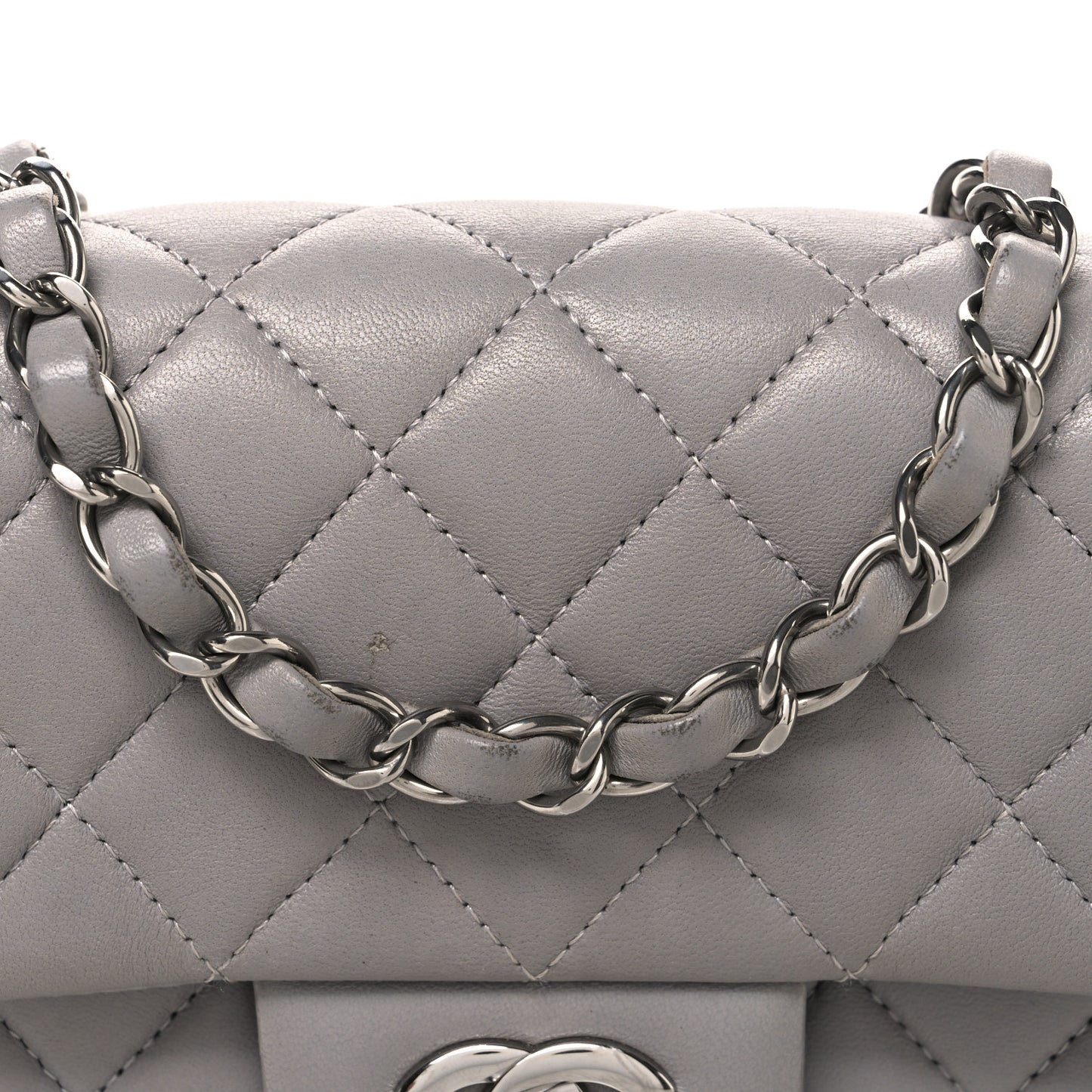 Lambskin Quilted Mini Rectangular Flap Grey