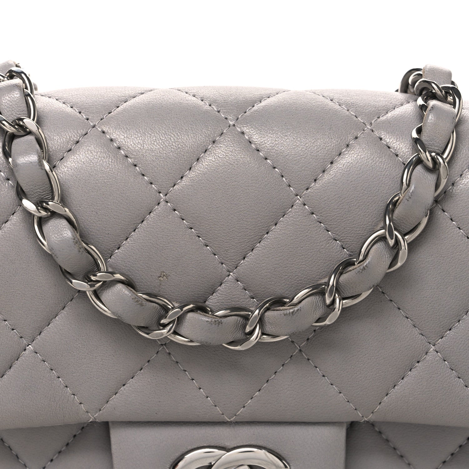 Chanel Lambskin Quilted Mini Rectangular Flap Grey 8 of 12