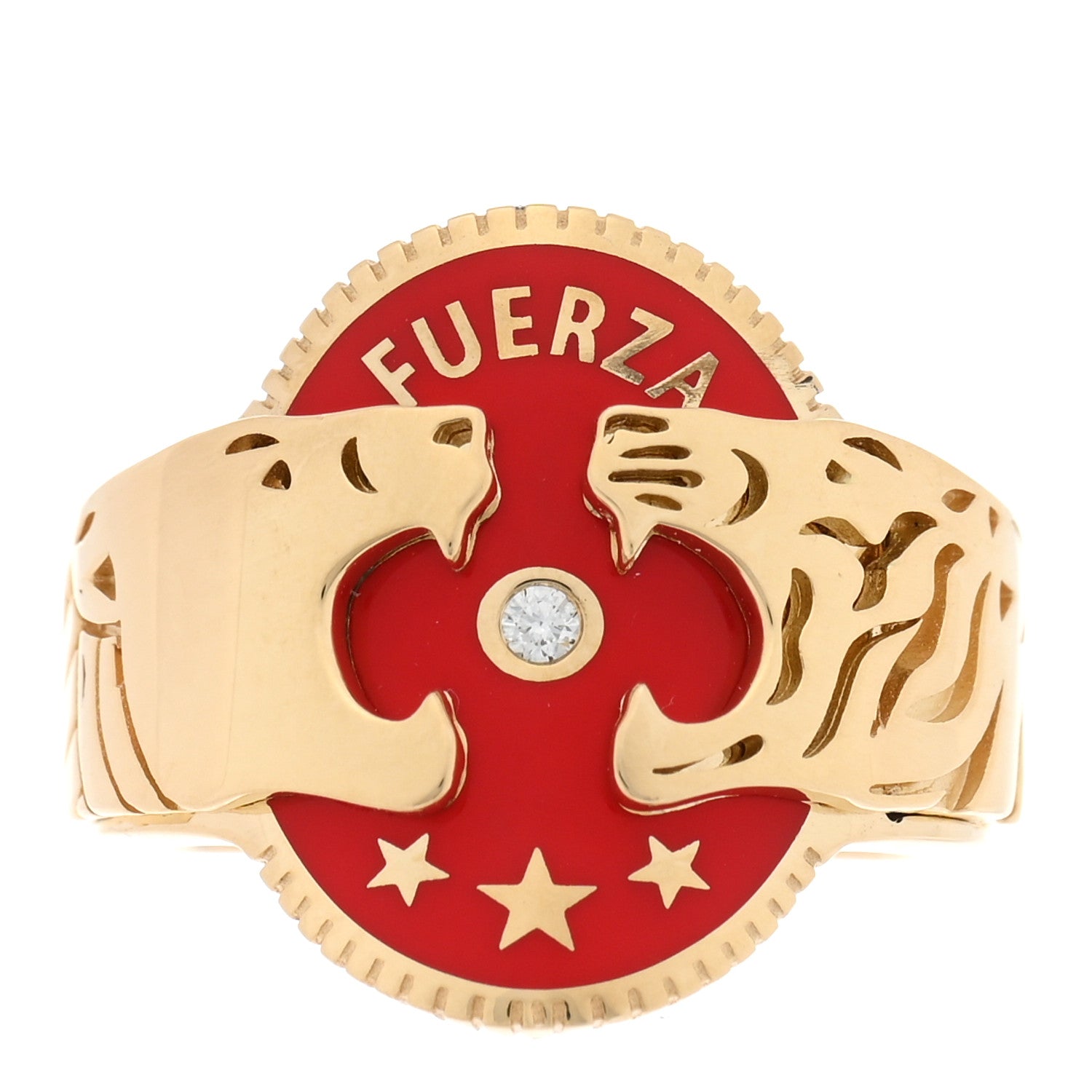 Foundrae 18K Yellow Gold Enamel Diamond Strength Cigar Band 45 3.5 Red 1 of 4
