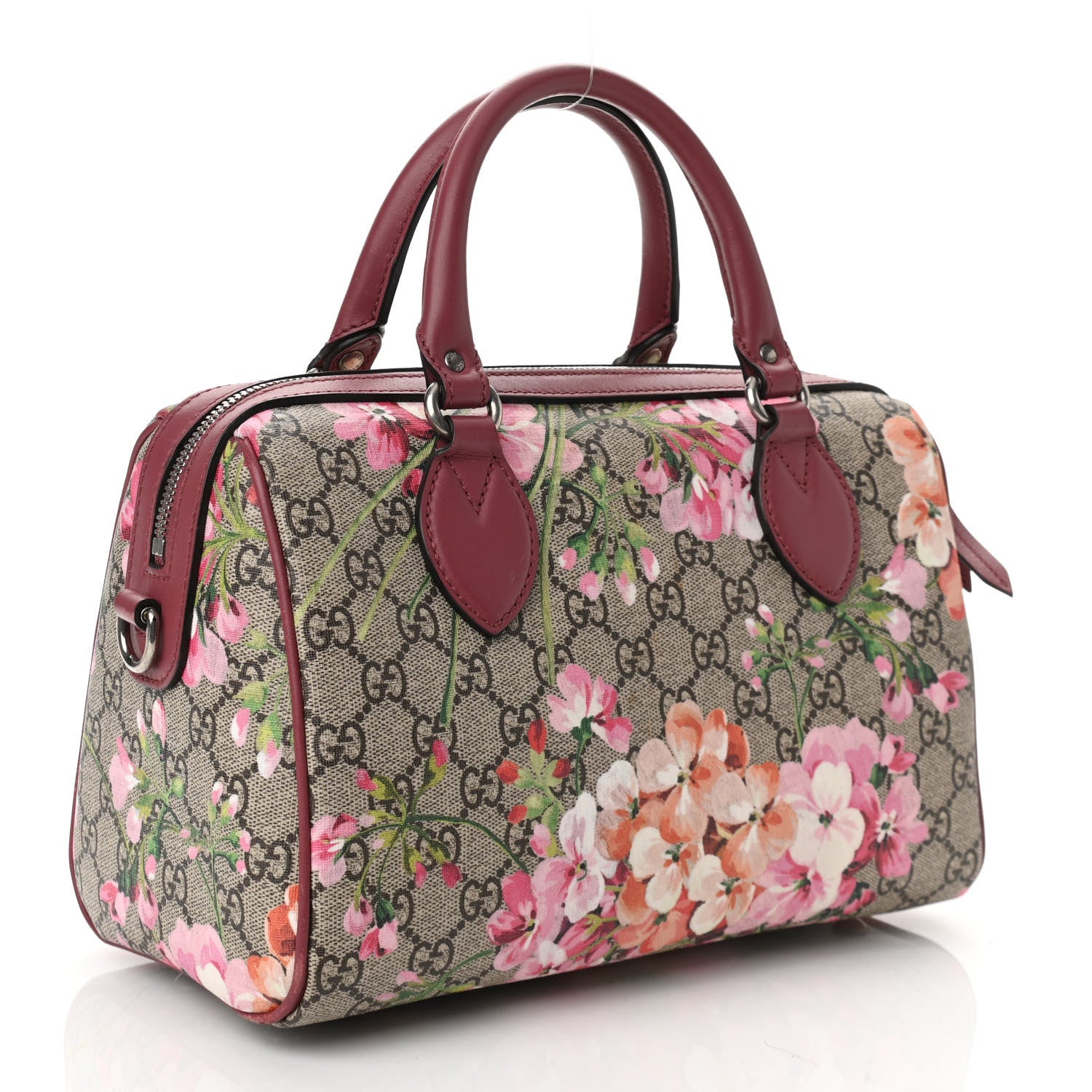 Gucci GG Supreme Monogram Blooms Small Boston Beige Multicolor Dry Rose 3 of 10