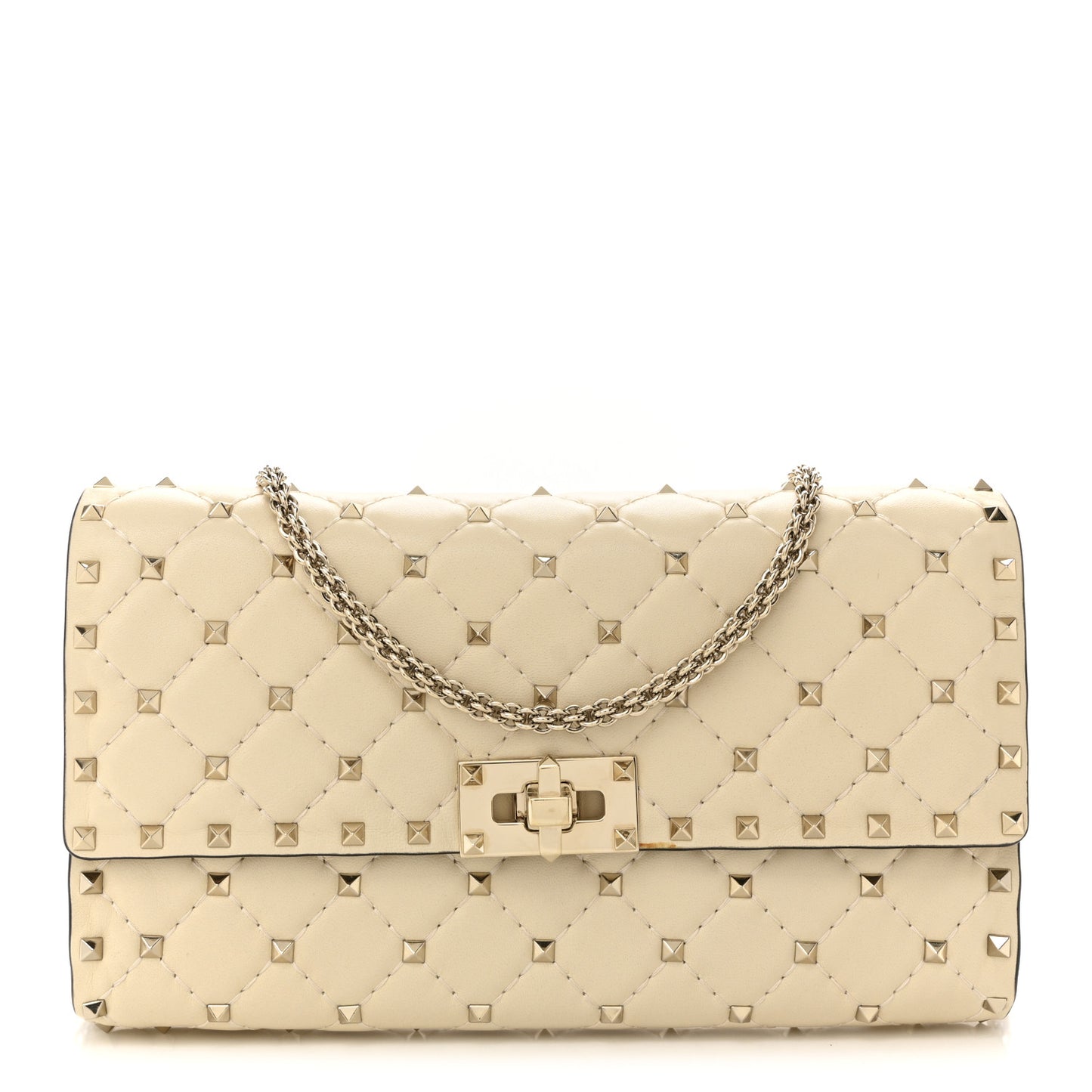 Nappa Rockstud Spike Wallet on Chain Light Ivory