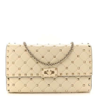 Valentino Garavani Nappa Rockstud Spike Wallet on Chain Light Ivory 1 of 10