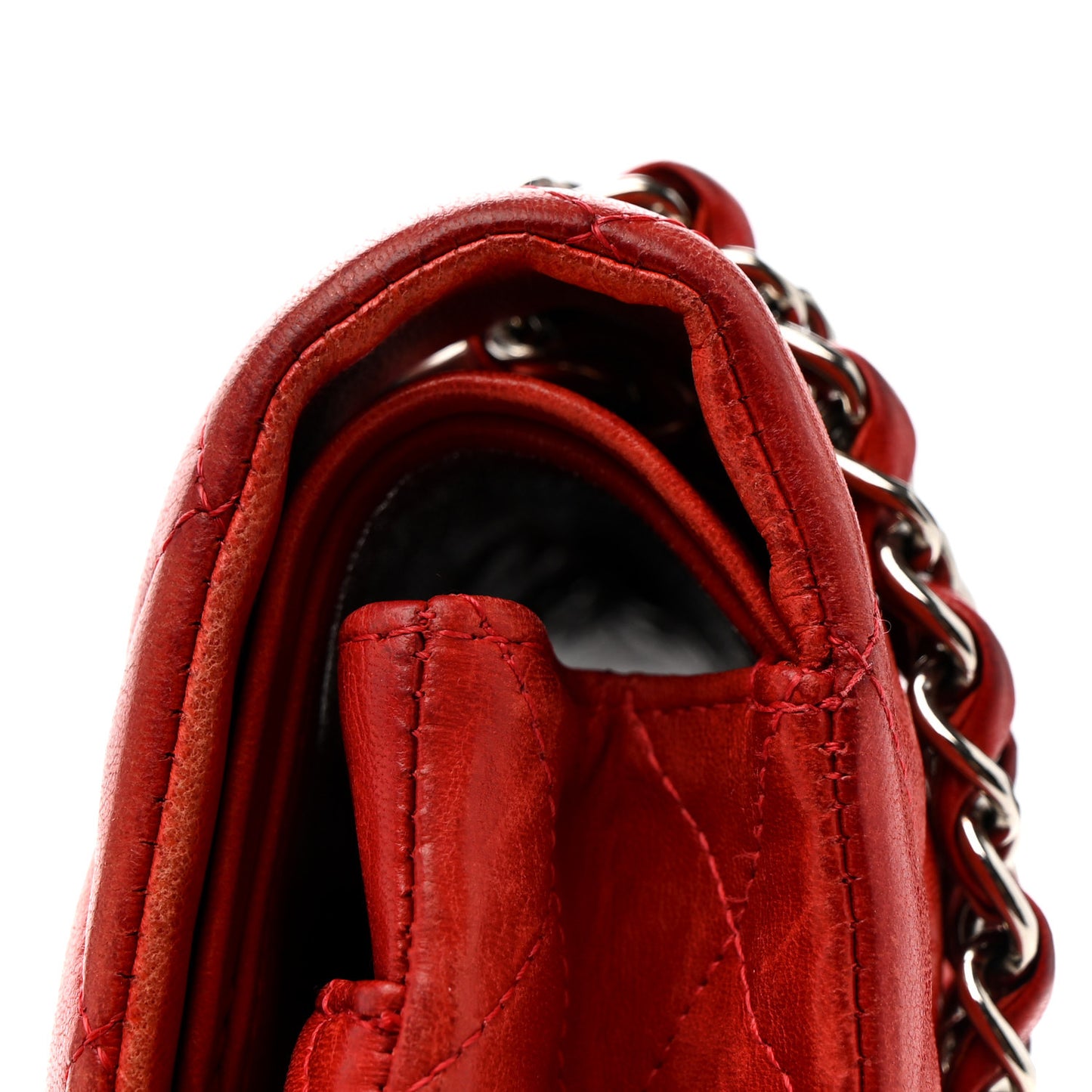 Lambskin Quilted Medium Double Flap Red