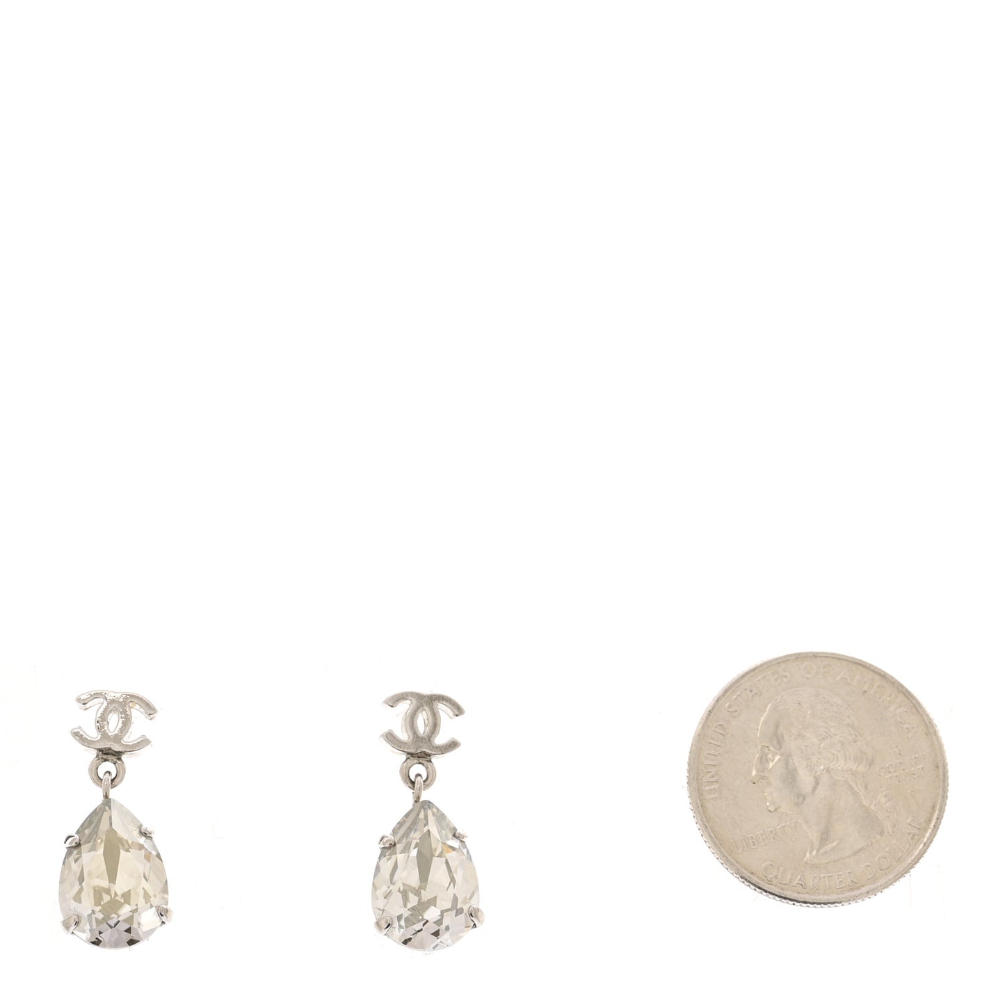 Crystal CC Tear Drop Earrings Silver