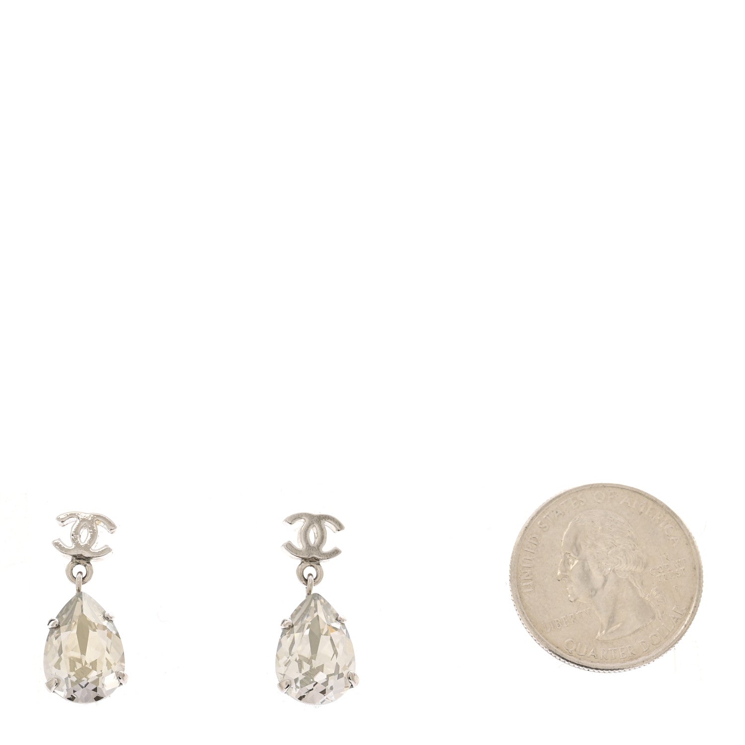 Chanel Crystal CC Tear Drop Earrings Silver 2 of 4