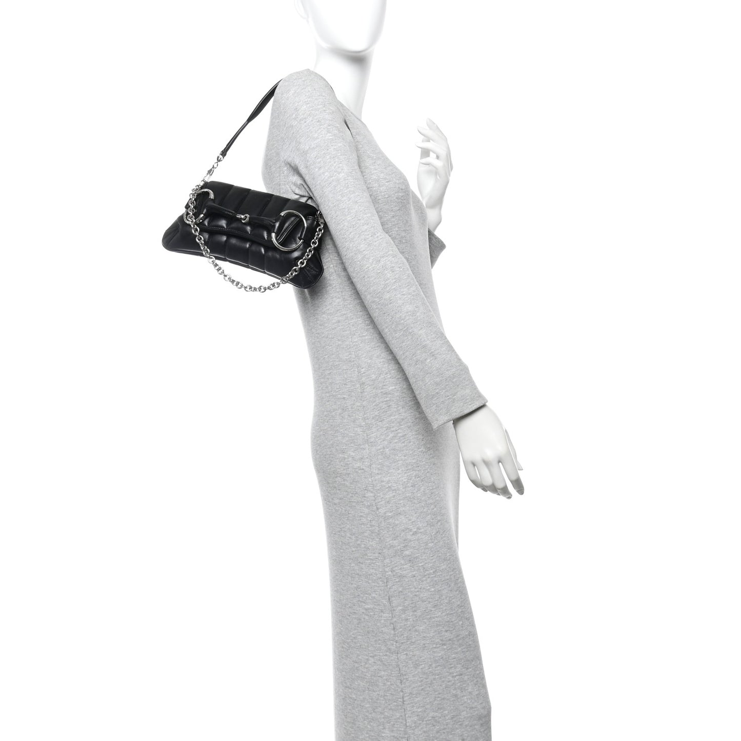 Nappa Vertical Matelasse Small Maxi Horsebit Chain Shoulder Bag Black