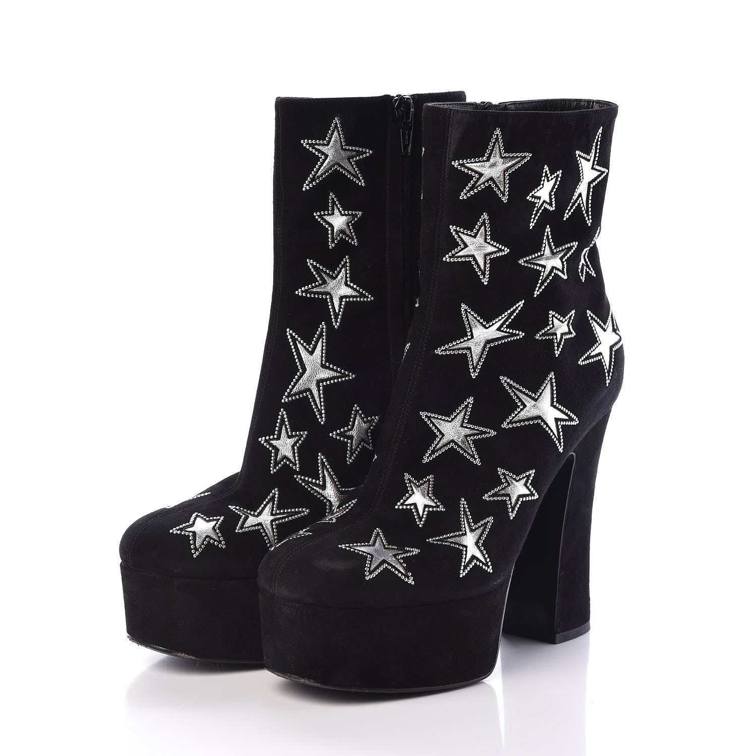 Saint Laurent Kid Scamosciato Lambskin Embossed Candy Star Studded Platform Boots 37 Black 3 of 6