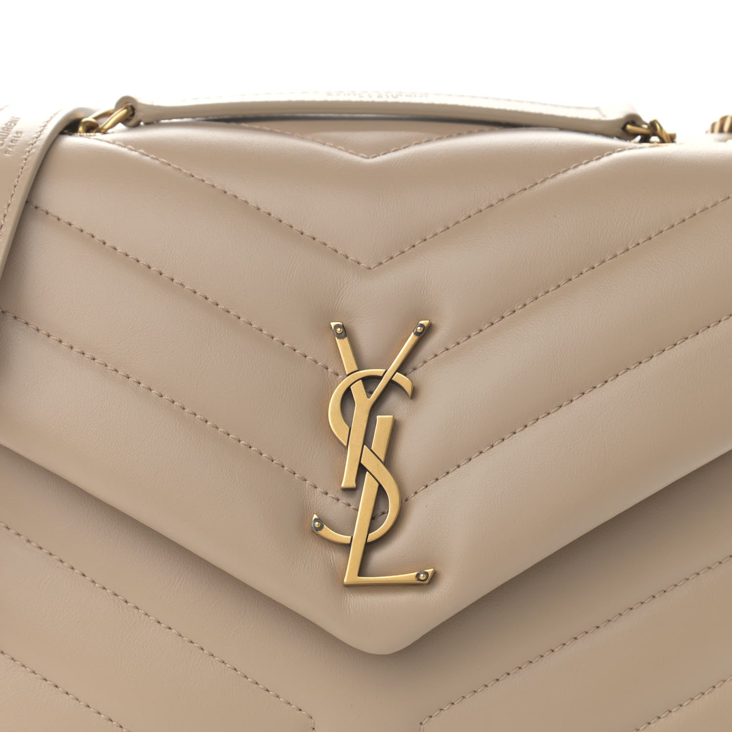 Saint Laurent Calfskin Y Quilted Monogram Small Loulou Chain Satchel Dark Beige 9 of 11