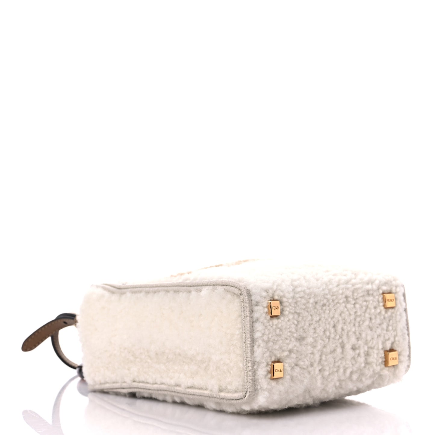 Shearling Vitello King Plexiglass Logo Mini Fendi Sunshine Shopper Tote White
