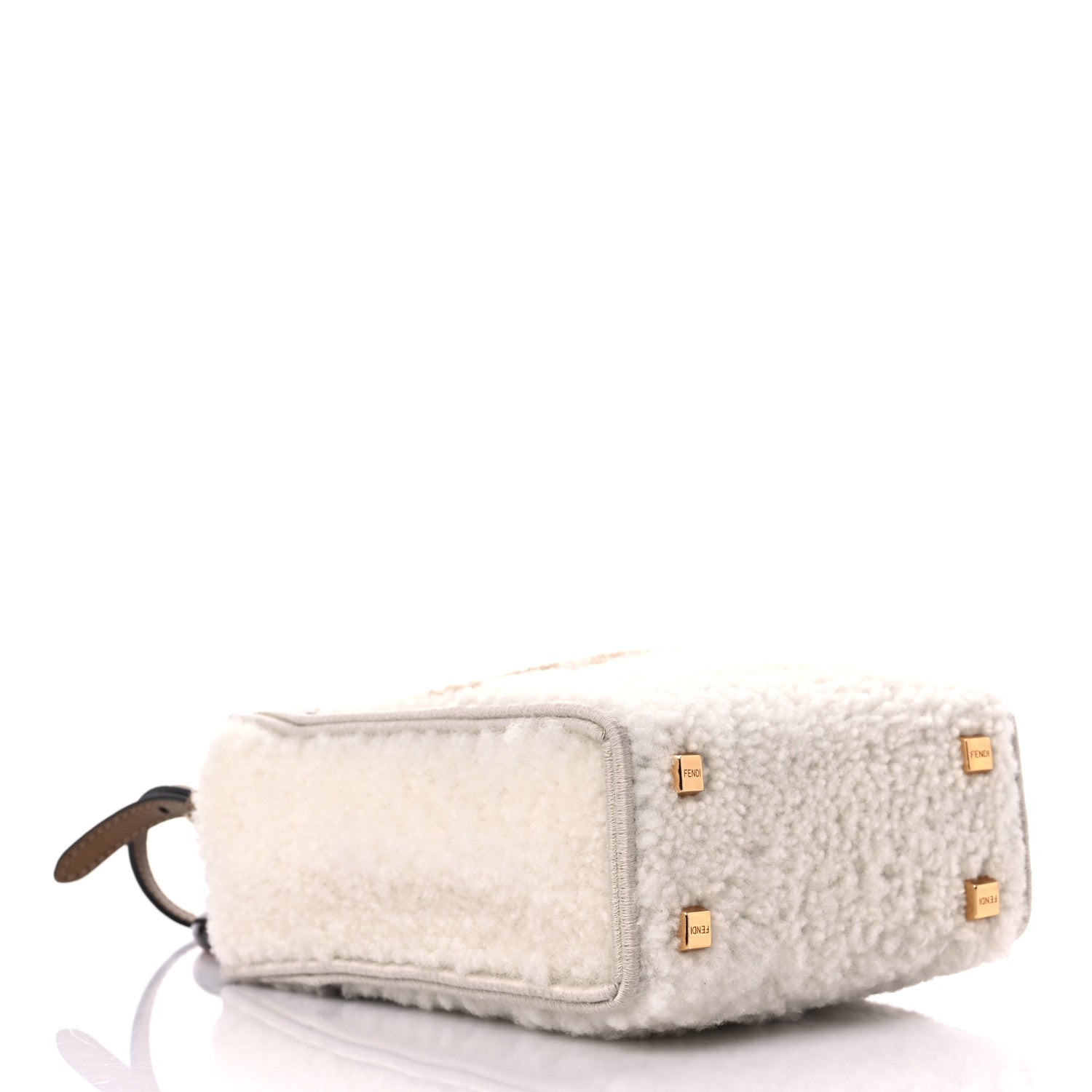 Fendi Shearling Vitello King Plexiglass Logo Mini Fendi Sunshine Shopper Tote White 4 of 14