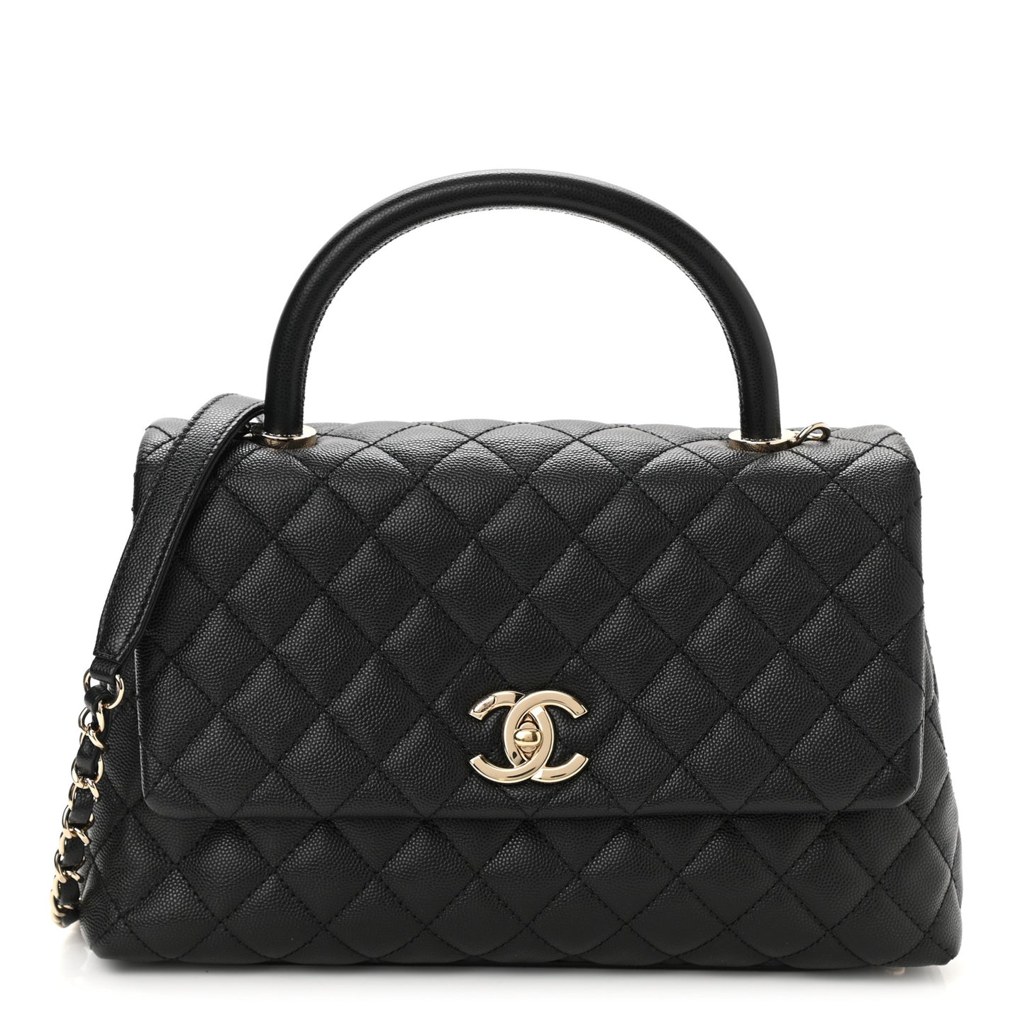 Caviar Quilted Small Coco Handle Flap Black
