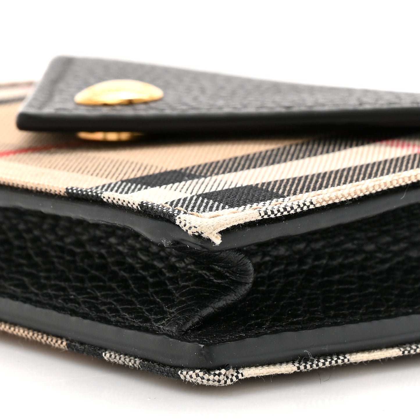 Grainy Calfskin Vintage Check Jade Card Case On Chain Black