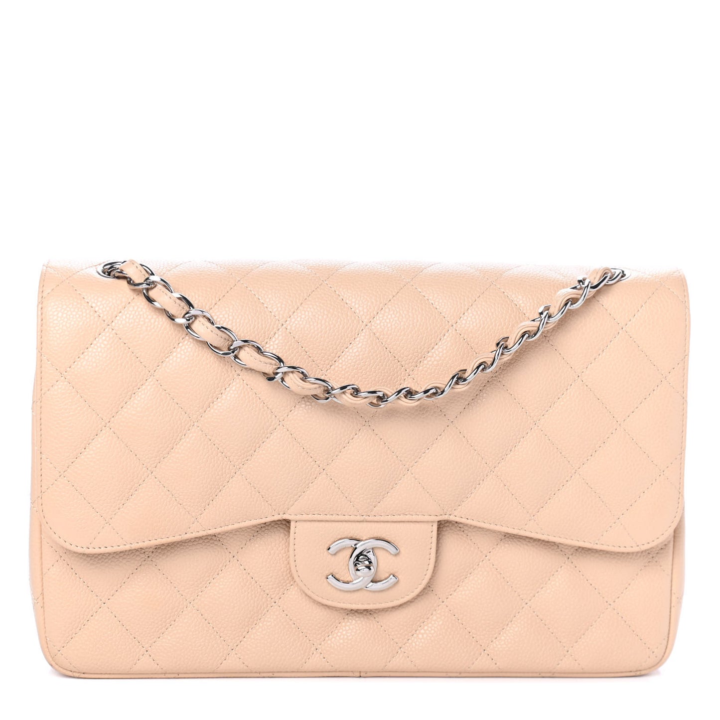 Caviar Quilted Jumbo Double Flap Beige Clair
