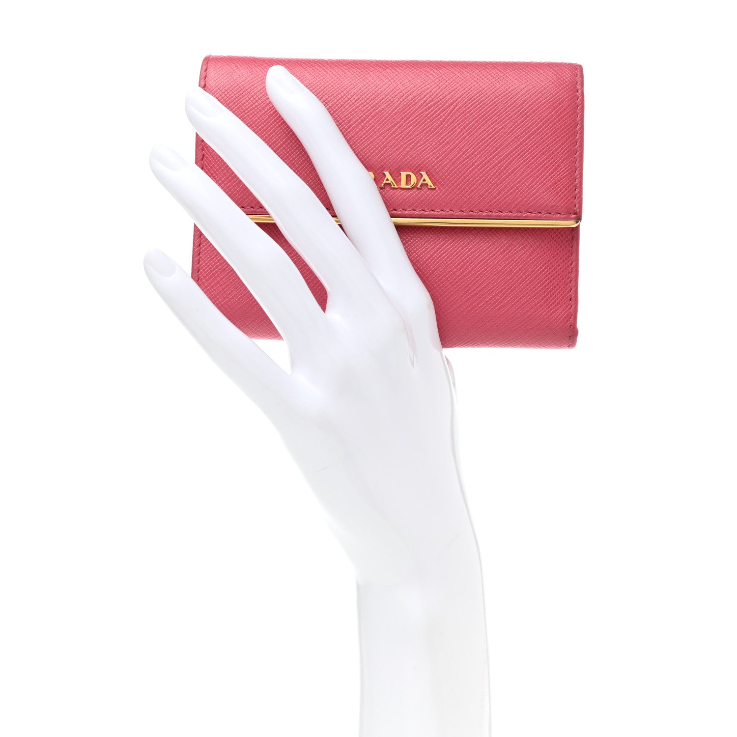 Prada Saffiano Metal Bar Flap Wallet Peonia 2 of 8