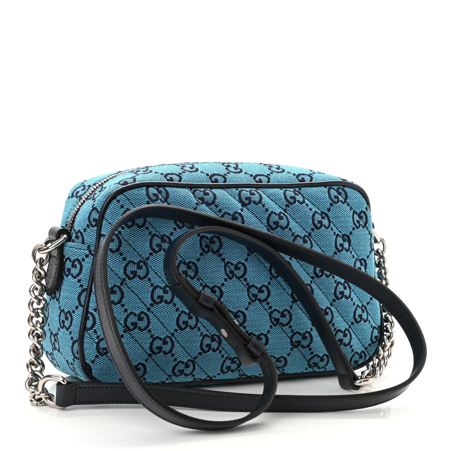 Gucci Monogram Multicolor Matelasse Diagonal Small GG Marmont Chain Shoulder Bag Light Blue 3 of 8