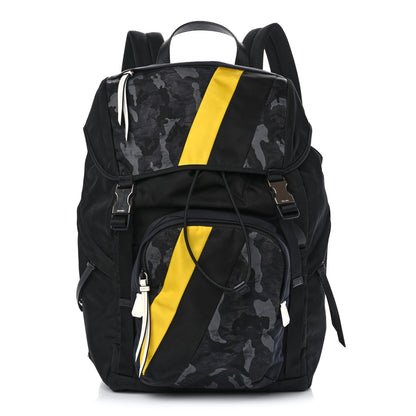 Prada Re-Nylon Saffiano Camouflage Print Logo Double Buckle Backpack Blue 1 of 10