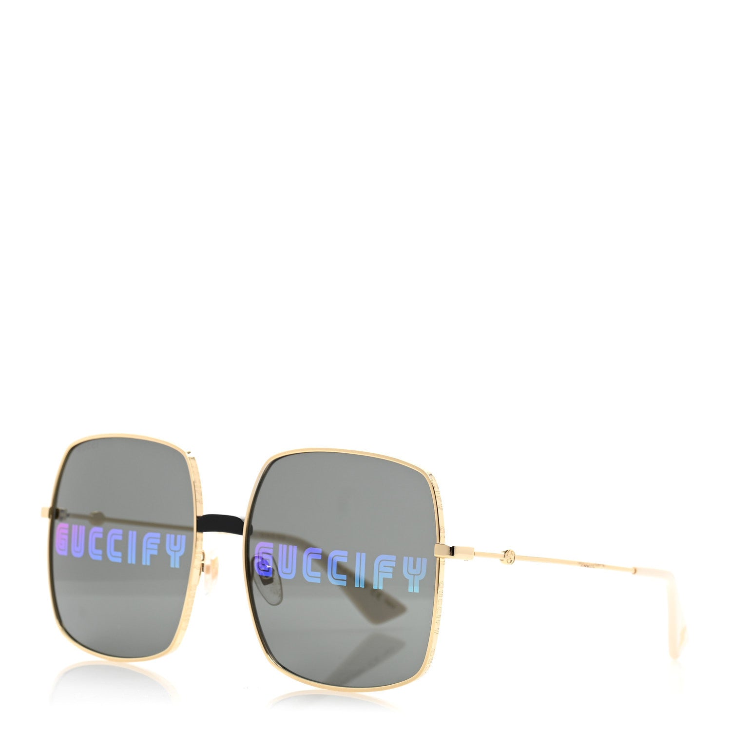 Gucci Metal Rectangular Guccify Frame Sunglasses GG0414S Gold 1 of 9