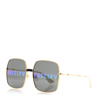 Gucci Metal Rectangular Guccify Frame Sunglasses GG0414S Gold 1 of 9