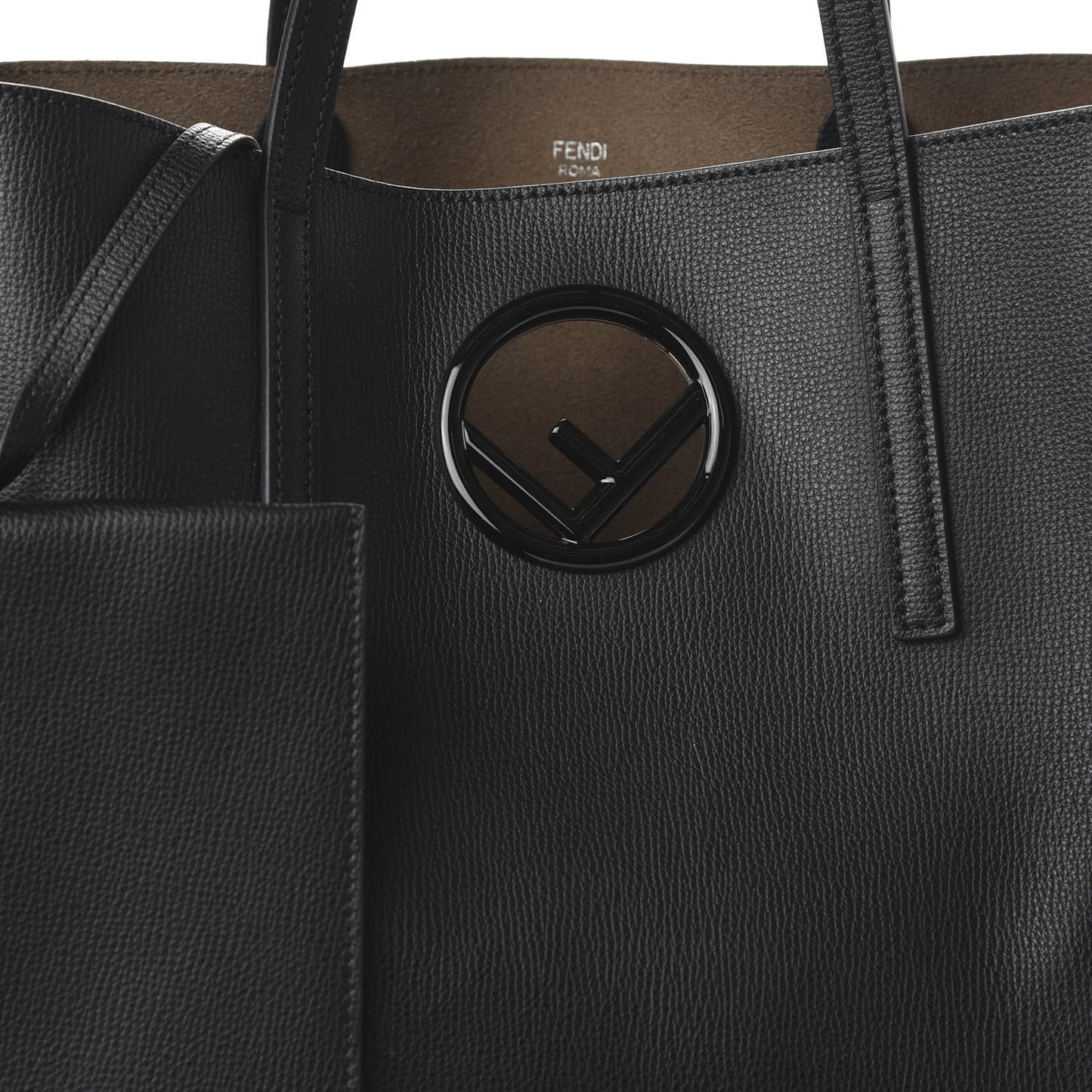 Vitello Vienna Enamel F is Fendi Shopping Tote Black Taupe