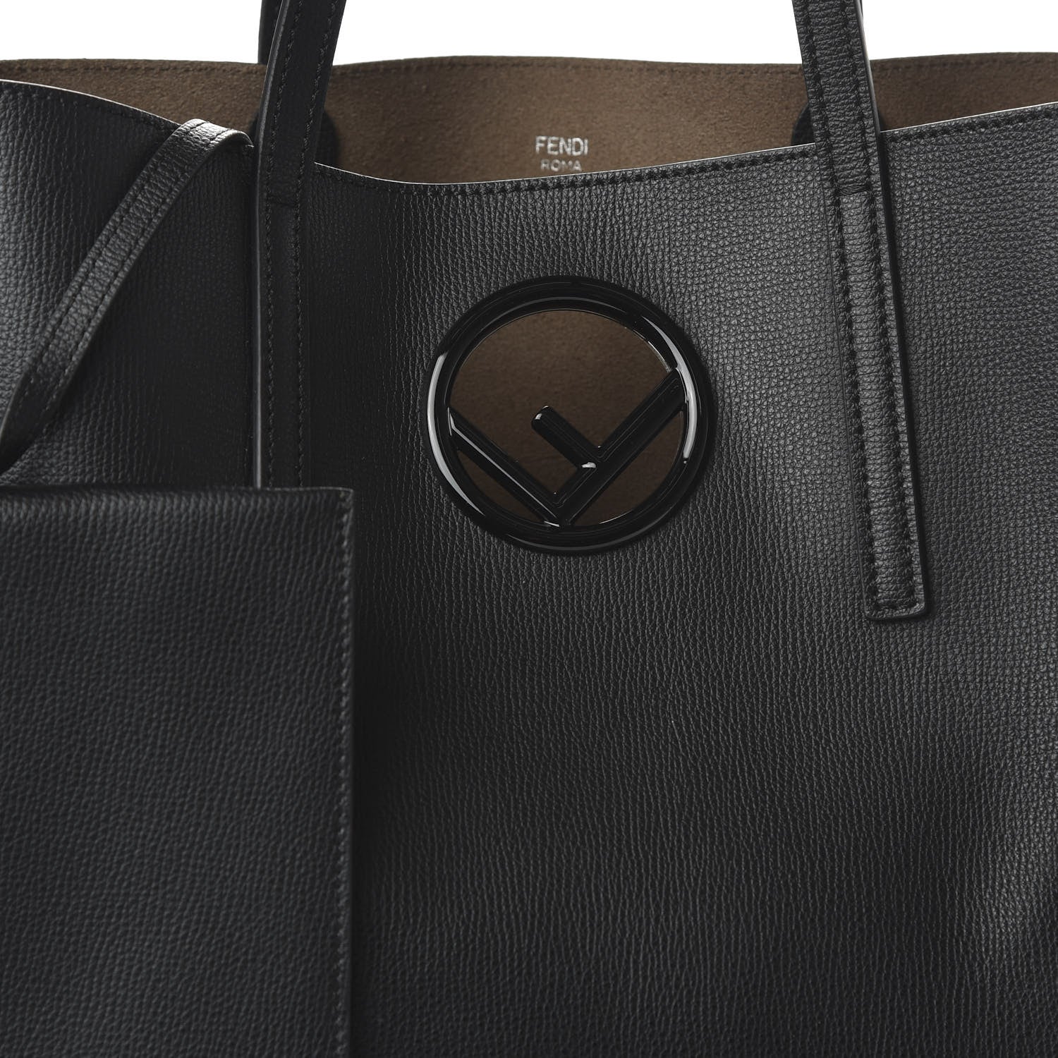 Fendi Vitello Vienna Enamel F is Fendi Shopping Tote Black Taupe 9 of 9