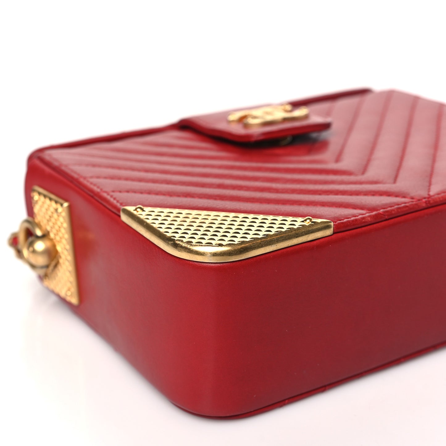 Calfskin Chevron Quilted Rock The Corner Minaudiere Bag Red