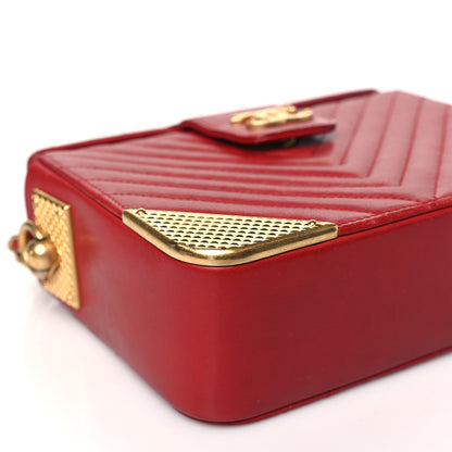 Chanel Calfskin Chevron Quilted Rock The Corner Minaudiere Bag Red 9 of 11