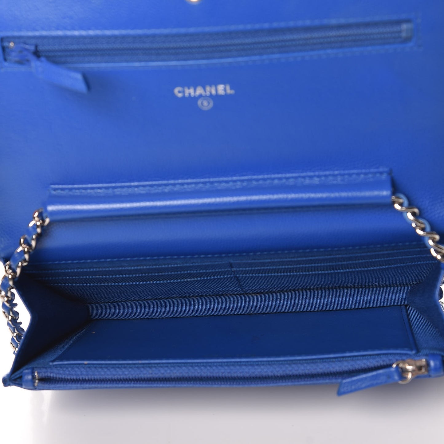 Caviar Chevron Quilted Wallet On Chain WOC Bright Blue