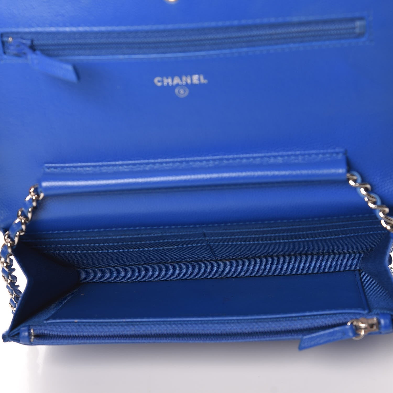 Chanel Caviar Chevron Quilted Wallet On Chain WOC Bright Blue 5 of 14