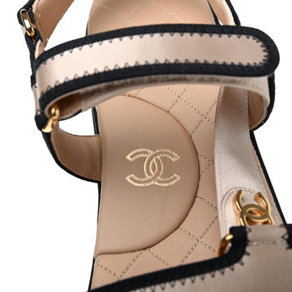 Chanel Satin CC Platform Sandals 37 Beige Black 6 of 15