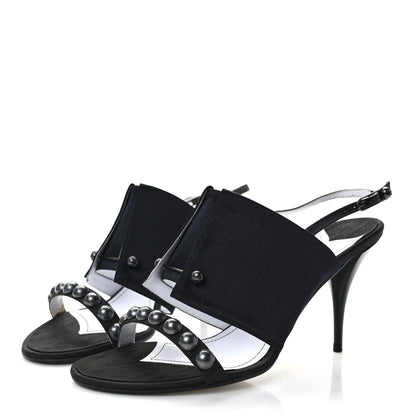 Chanel Satin Pearl Metallic D'Orsay Slingback Pumps 39 Black 3 of 7