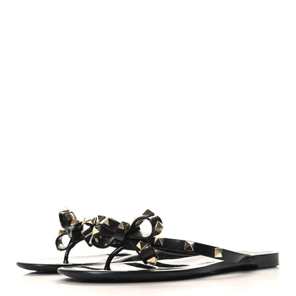 Valentino Garavani PVC Jelly Rockstud Bow Thong Sandals 38 Black 4 of 8