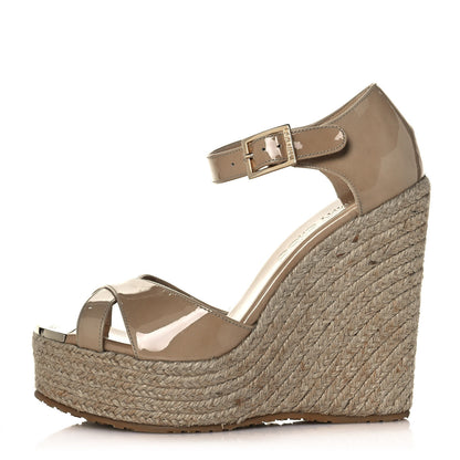 Jimmy Choo Patent Aimee Wedge Sandals 36 Nude 1 of 9
