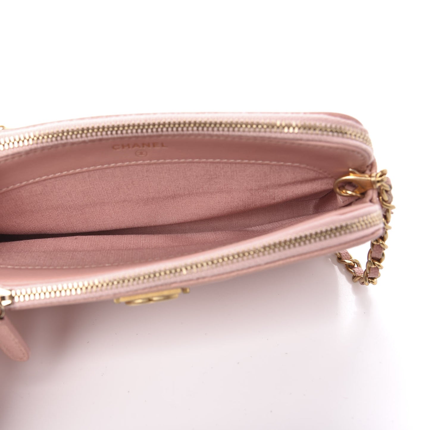 Caviar Quilted Small Boy Clutch With Chain Pink