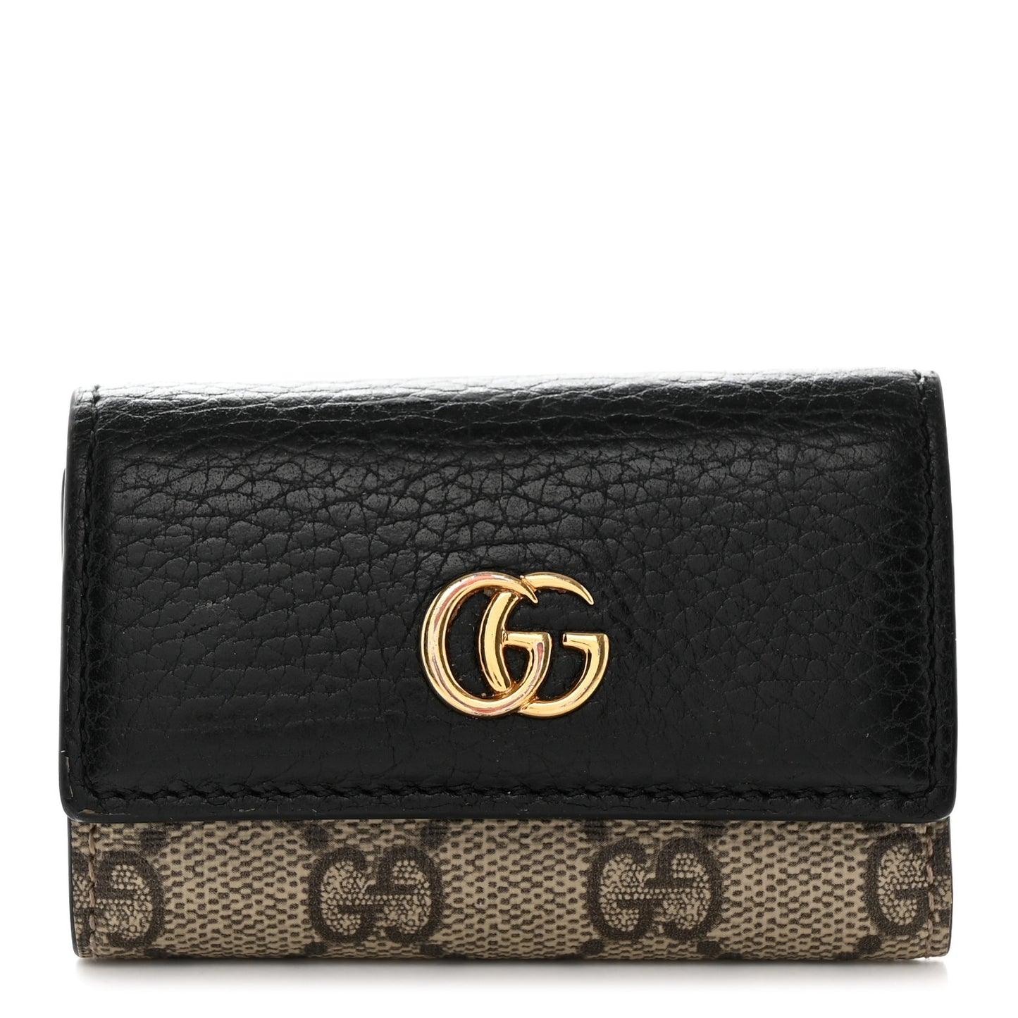 Dollar Calfskin GG Supreme Monogram GG Marmont 6 Key Holder Case Black Beige Ebony