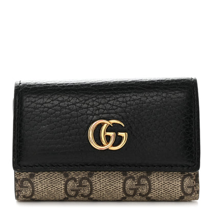 Gucci Dollar Calfskin GG Supreme Monogram GG Marmont 6 Key Holder Case Black Beige Ebony 1 of 11