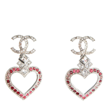Chanel Crystal Heart CC Drop Earrings Silver 1 of 5