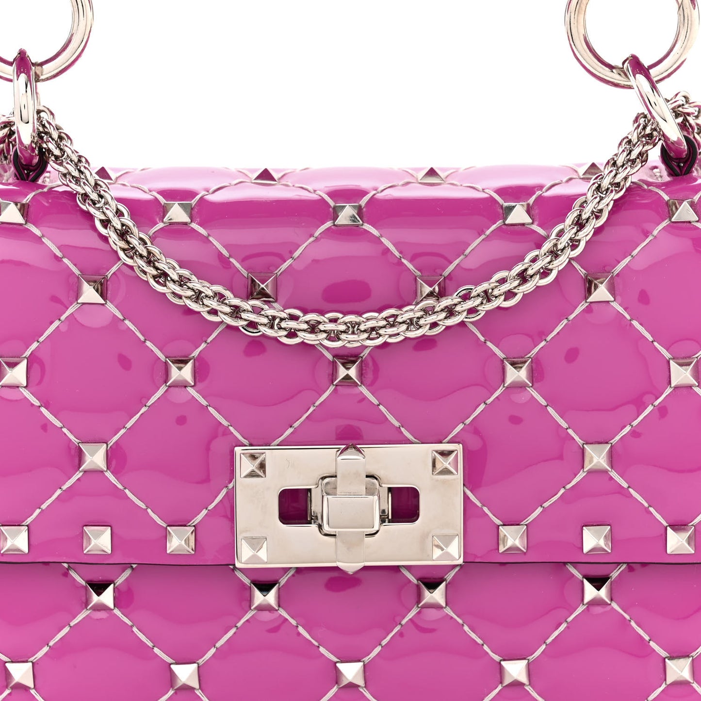 Patent Small Rockstud Spike Shoulder Bag Radiant Orchid