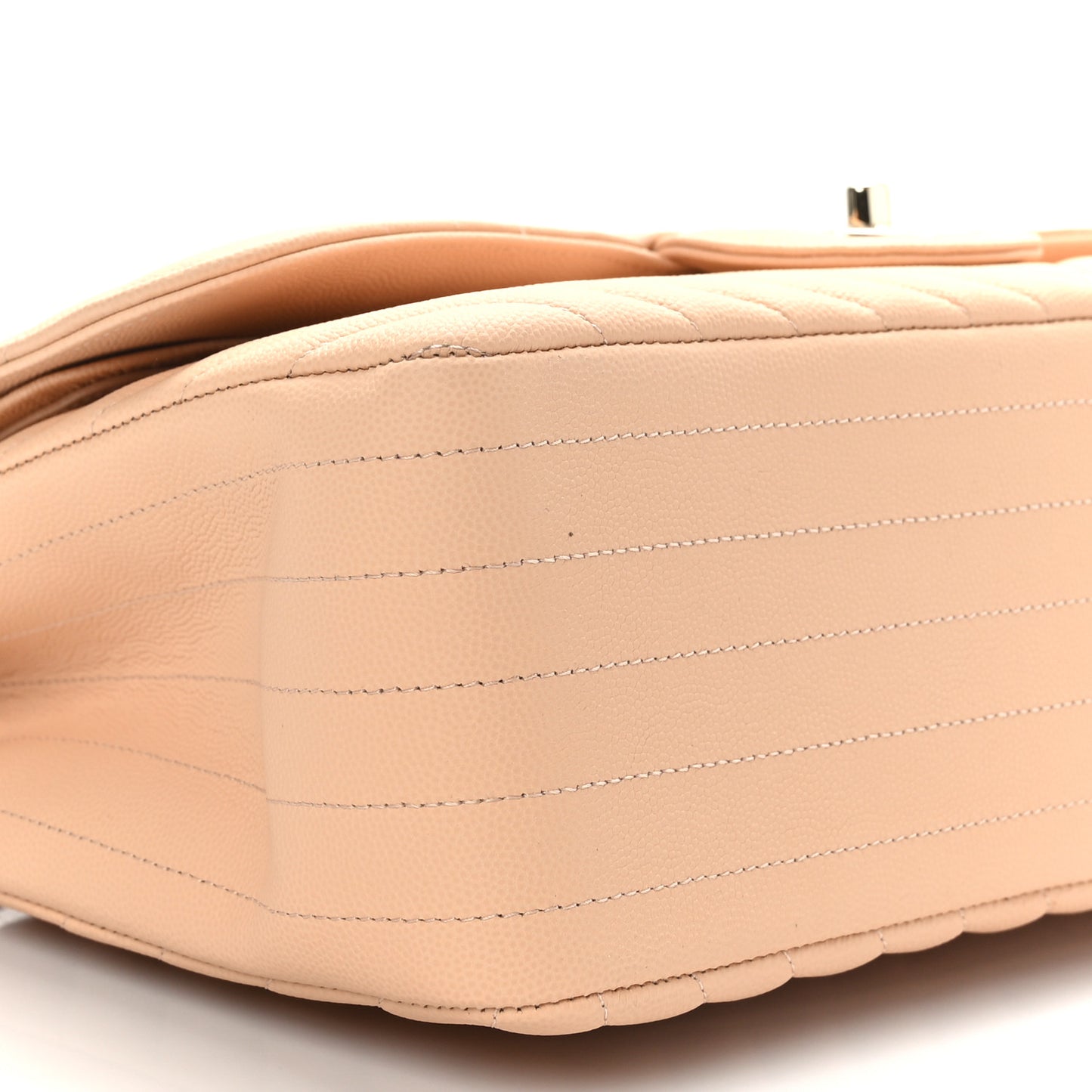 Caviar Chevron Quilted Jumbo Double Flap Beige