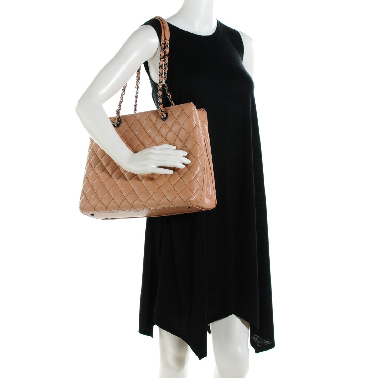 Caviar Quilted Large City Shopping Tote Beige