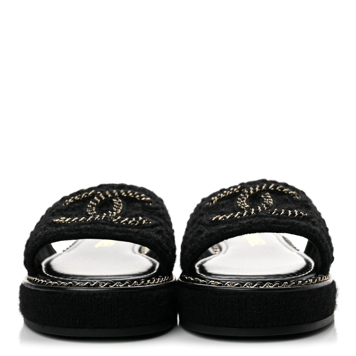 Wool Alpaca Chain CC Slide Sandals 36 Black