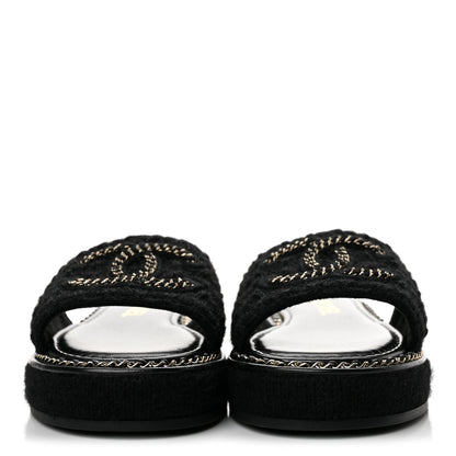 Chanel Wool Alpaca Chain CC Slide Sandals 36 Black 3 of 11