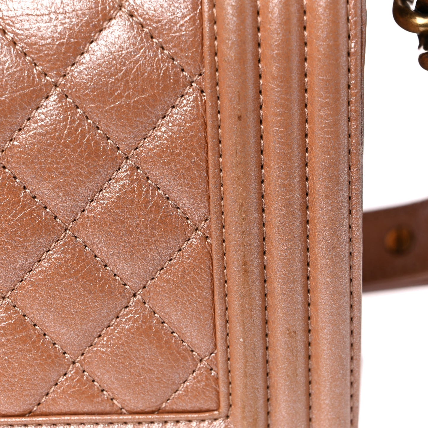 Metallic Calfskin Quilted Medium Boy Flap Dark Beige